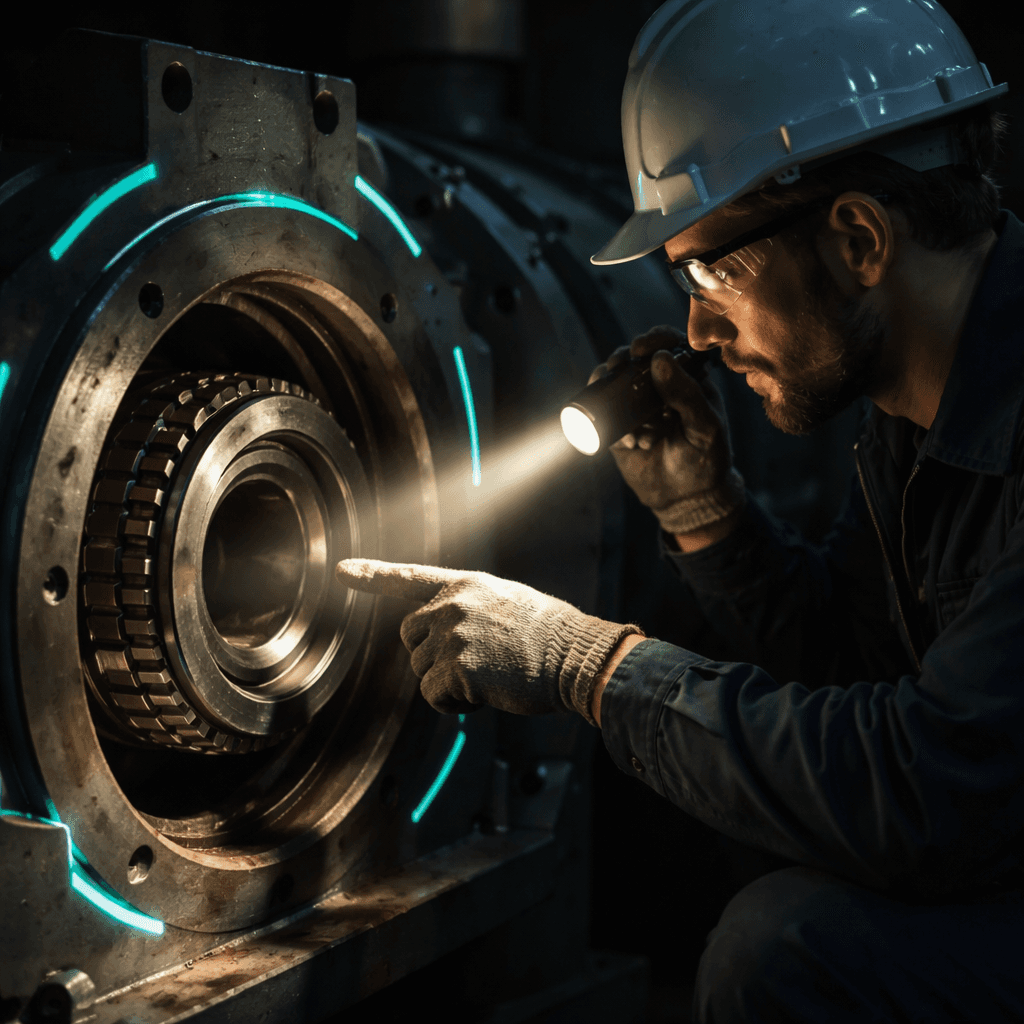 Technician inspecting machinery